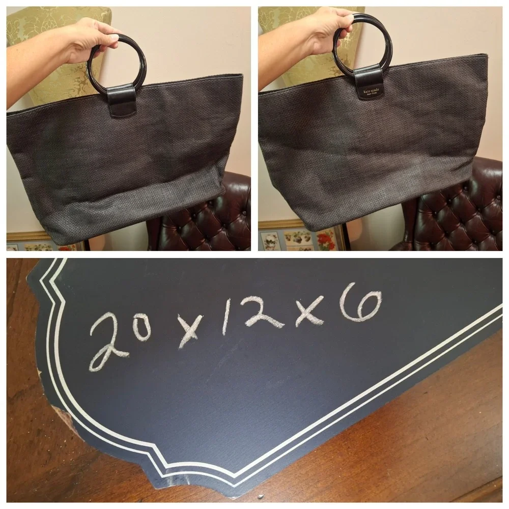 Kate Spade New York Black Raffia Tote Bag Carry All Shopping Bag Ring Handles